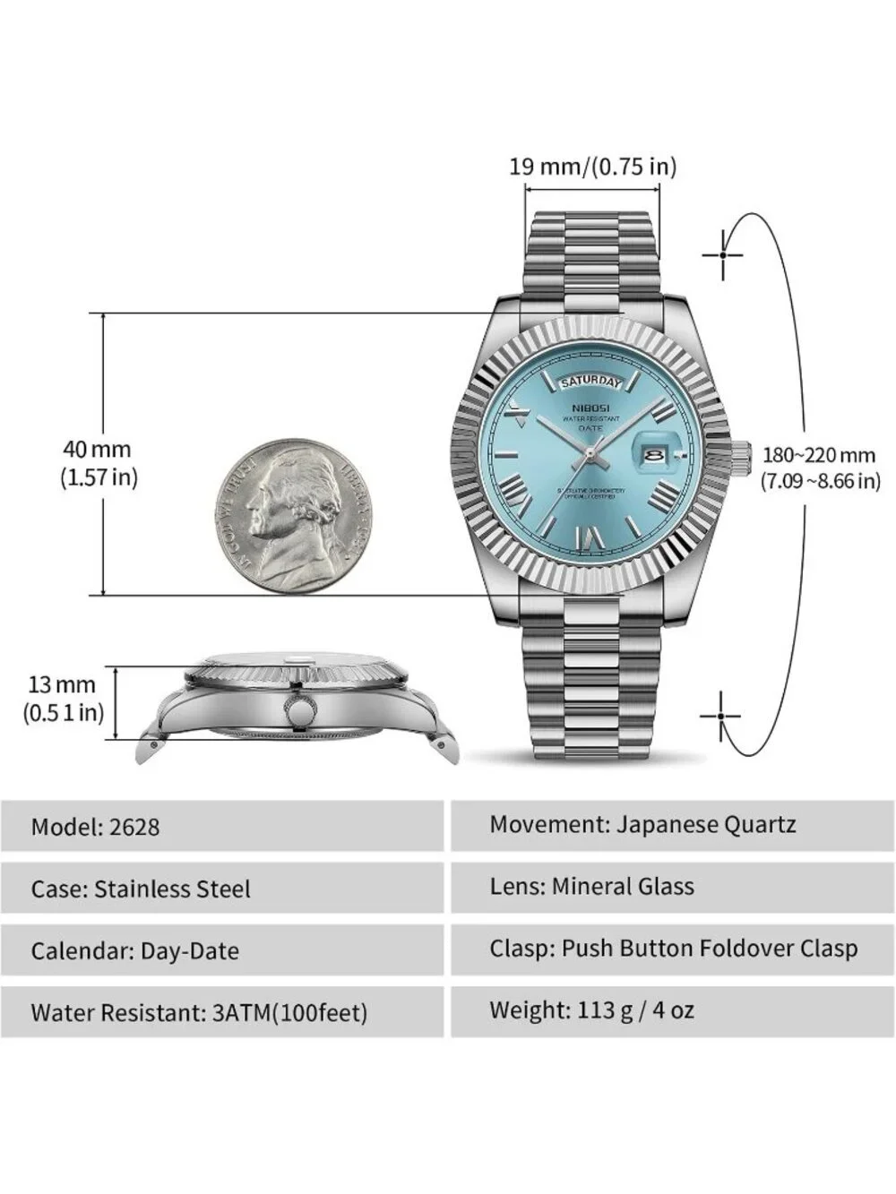 Nibosi Men's Silver Mint Blue Analog Quartz Stainless Waterproof Desiger Watch
